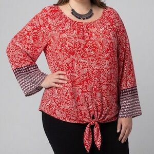 😍SHOW SPECIAL - GEORGE Red and White Wide Sleeve Blouse size 3X